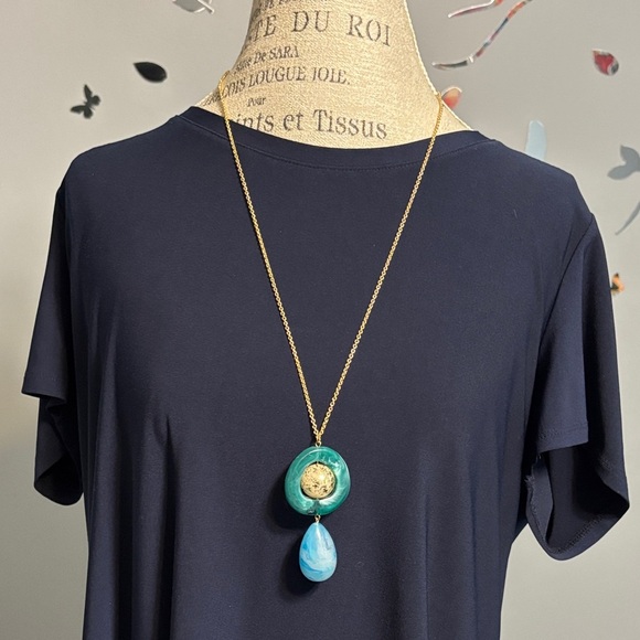 Sabika Gold Necklace with Teal and Blue Accents - Picture 1 of 3